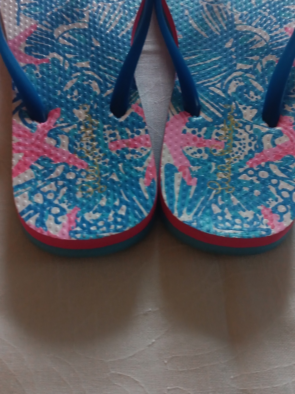 Lilly Pulitzer Blue and Pink Tropical Flip Flops - Picture 4 of 8
